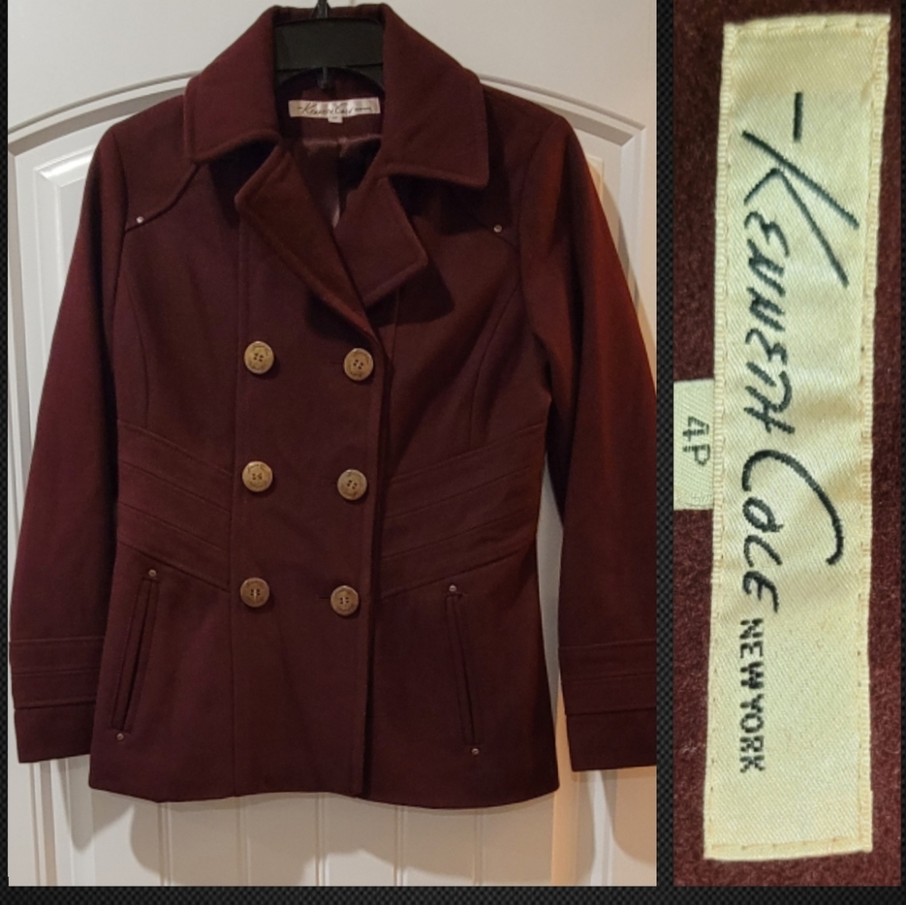 wool blend plum double-breasted pea coat 4P